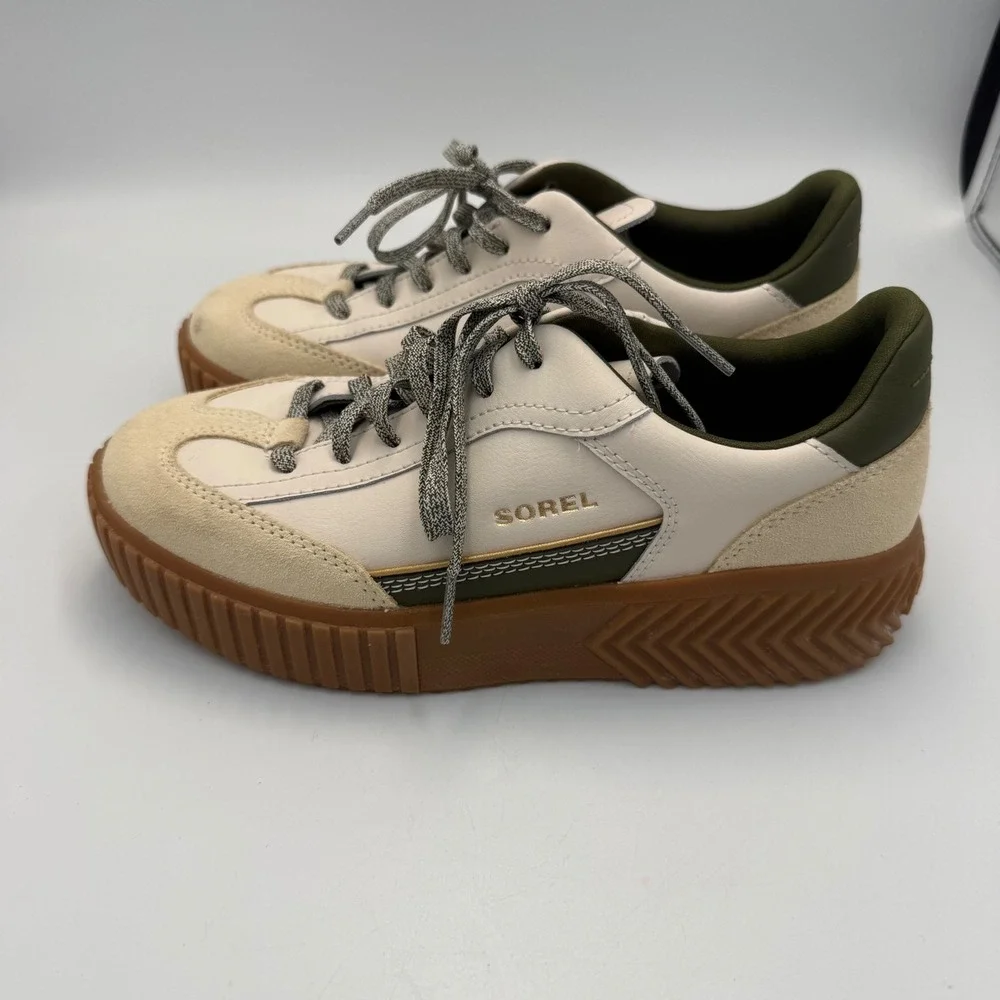 Sorel Ona Ave T-Toe Low Lace Chunky Platform Sneakers Olive Green Skater Size 7